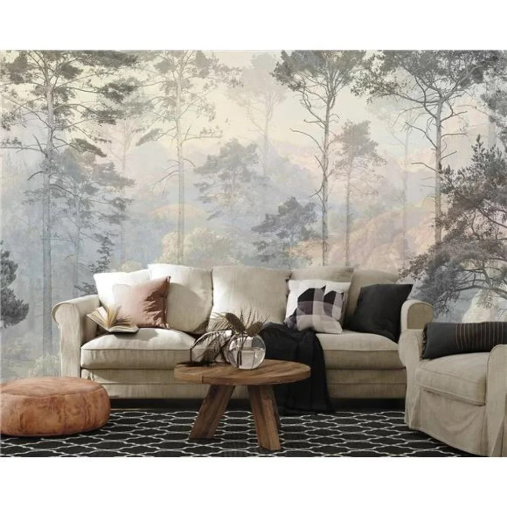Hazy Forest Wall Mural, Abstract Nature Landscape Wallpaper, Background Wall